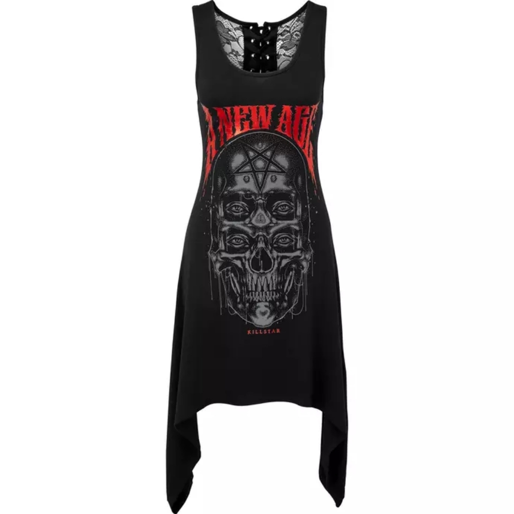 Killstar New Age Lace Back Tank Tshirt Dress Asymmetrical Tunic Dress